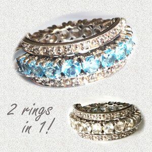 REVERSIBLE Blue Topaz & Sunstone Ring .925 Sterling Silver Size 5 or 7
